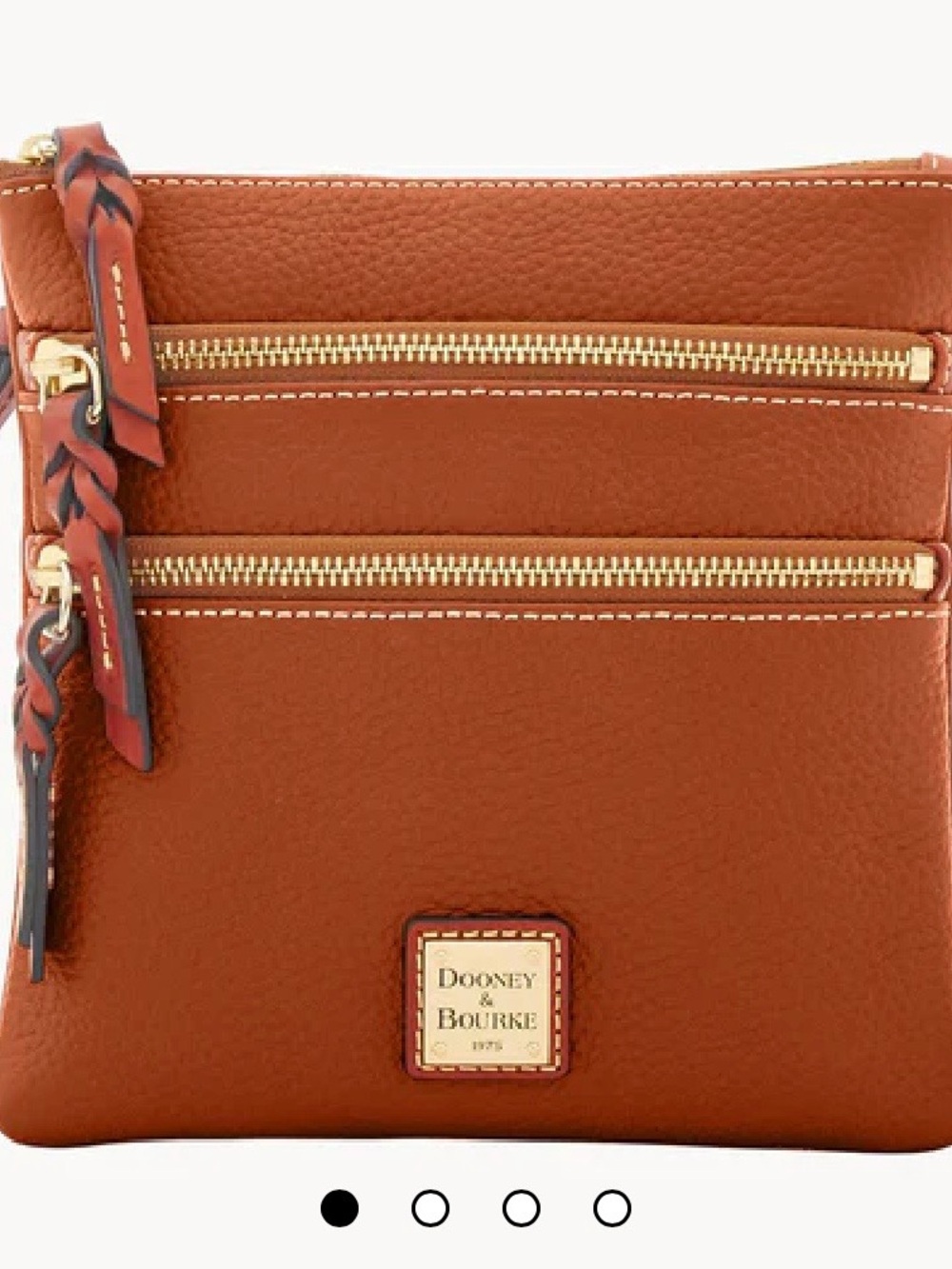 Dooney & Bourke Pebble Grain North South Triple Zip Crossbody Caramel Leather